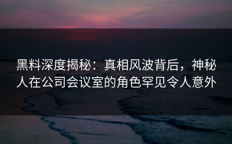 黑料深度揭秘：真相风波背后，神秘人在公司会议室的角色罕见令人意外